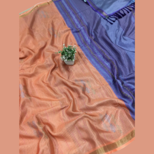 Orange colour Fancy Mulmul Linen Silk saree