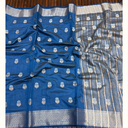 Firoji color Soft semi Tussar silk saree - Image 2