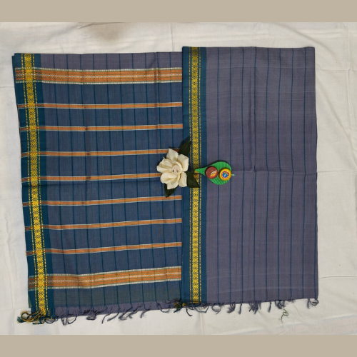 Grey colour Pure Cotton Udupi saree - Image 3