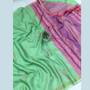 Green colour Fancy Mulmul Linen Silk saree