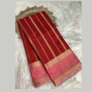 Red colour Banarasi semi katan soft silk saree