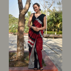Red color Khadi cotton saree