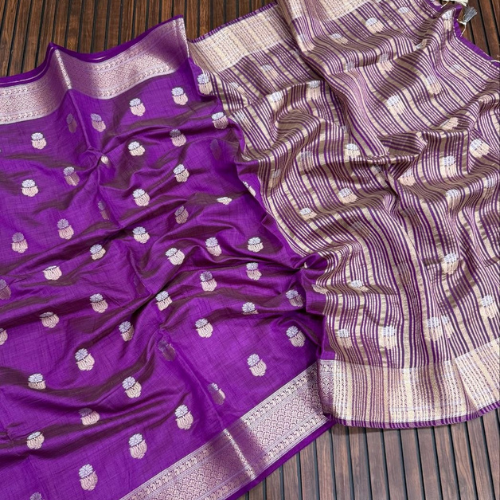 Magenta color Soft semi Tussar silk saree - Image 2
