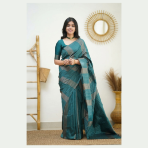 Rama Green colour Soft Lichi silk saree