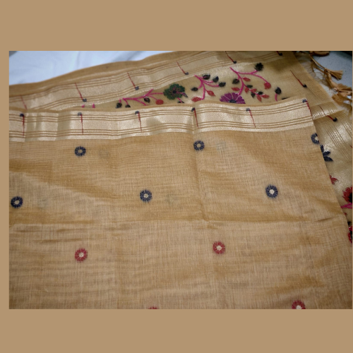 Beige colour Fancy Silk Cotton Paithani Saree - Image 2