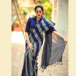 Blue color Khadi cotton saree