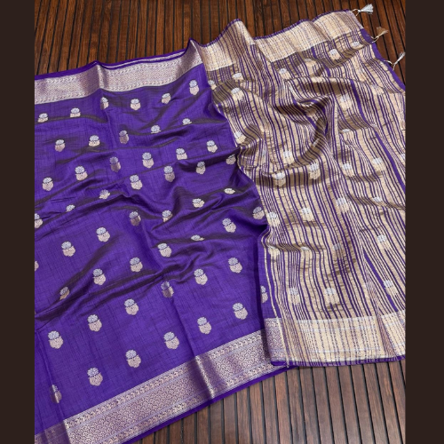 Purple color Soft semi Tussar silk saree - Image 3