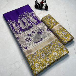 Purple colour Mulmul cotton Saree