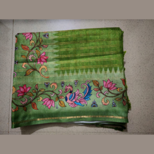 Mehendi Green colour Semi Tussar Kalamkari Digital Printed Saree