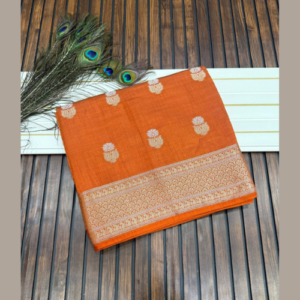 Orange color Soft semi Tussar silk sare