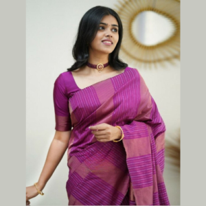 Purple colour Soft Lichi silk saree