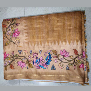 Beige colour Semi Tussar Kalamkari Digital Printed Saree