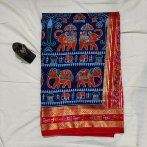 Dark Blue colour Patola Semi Silk Warli Printed saree