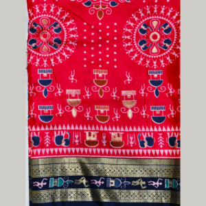 Hot Pink colour Patola Semi Silk Warli Printed saree