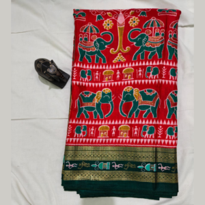 Red colour Patola Semi Silk Warli Printed saree