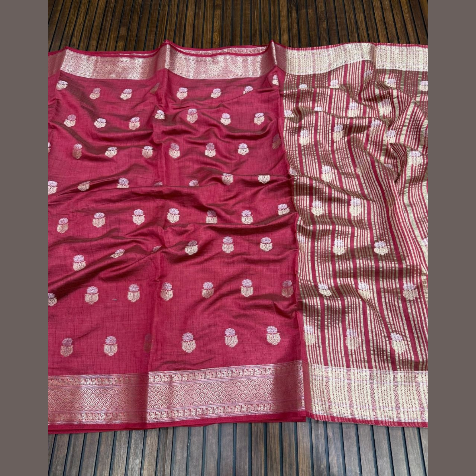 Pink color Soft semi Tussar silk saree - Image 3