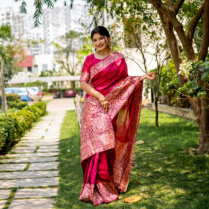 Rani Pink color Handloom raw silk saree