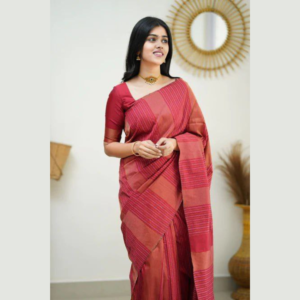 Red colour Soft Lichi silk saree
