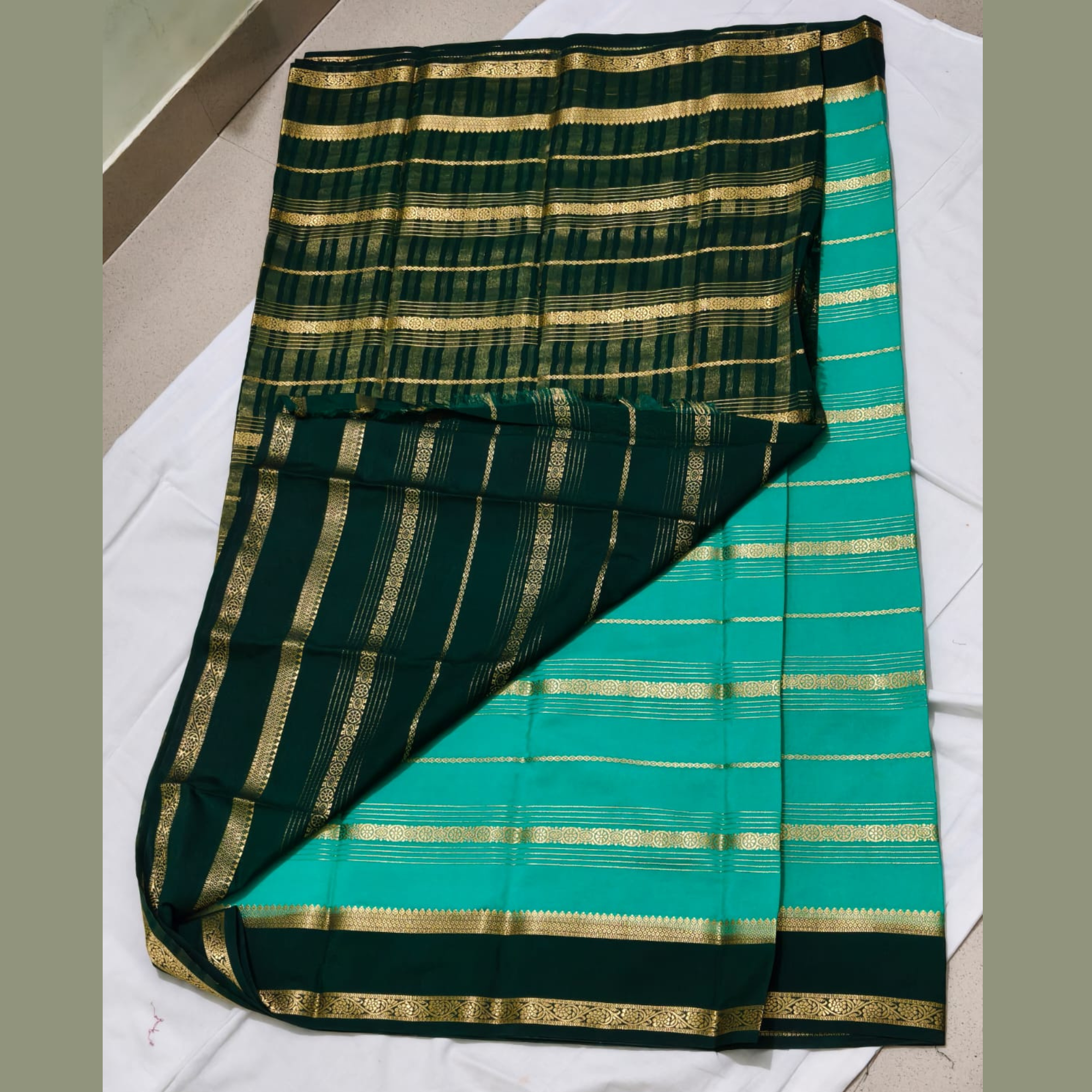 Sea Green colour Mysore Crepe Silk saree - Image 3